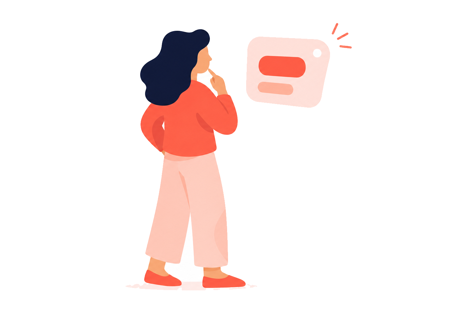 A thoughtful woman reviewing a place before deciding where to go.